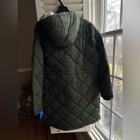 Levi's Women's Soft Sherpa Lined Diamond Quilted Long Parka Green Jacket NWT - Picture 11 of 11